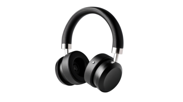 Sleek Audio Companion: An up-close shot showcasing an elegant pair of black headphones, blending a modern design with refined audio quality, ready to transport you into a world of immersive sound.