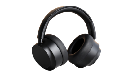 Sleek Over-Ear Headphones: Stylish black over-ear headphones exude modern minimalism and high-fidelity sound quality, perfect for audiophiles and music lovers.