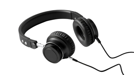 Fototapeta premium Headphones: A close-up shot of black headphones, showcasing their sleek design and comfortable earcups, the perfect accessory for music lovers and audio enthusiasts alike.
