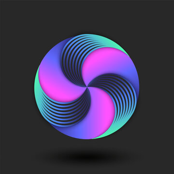 Vibrant circular vortex pattern logo abstract radial design, forming circle geometric optical illusion, bright gradient spiral structure with parallel spacing and parallel density transition.