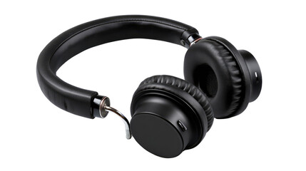 Fototapeta premium Stylish Black Wireless Headphones: A sleek pair of black wireless headphones rests against a white background, showcasing their modern design and premium quality.