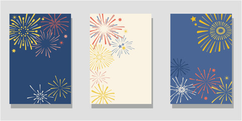 Summer fire work illustration. set of template decoration with colorful fire works. Vector illustraiton.