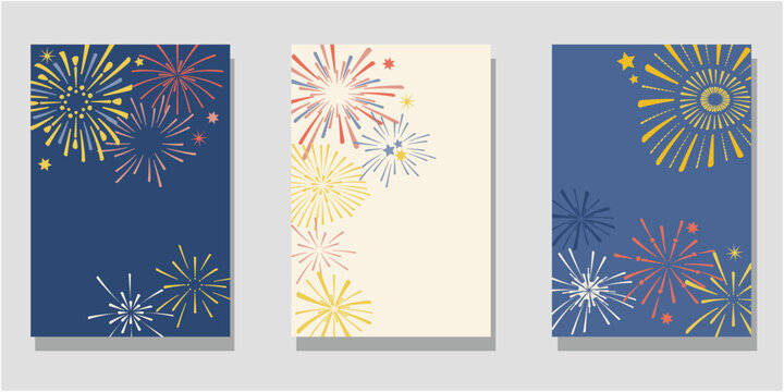 Summer fire work illustration. set of template decoration with colorful fire works. Vector illustraiton.