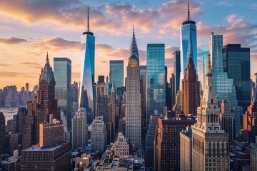 Naklejka premium Historical New York City Expedition: A Journey Through Iconic Landmarks and the Urban Skyline