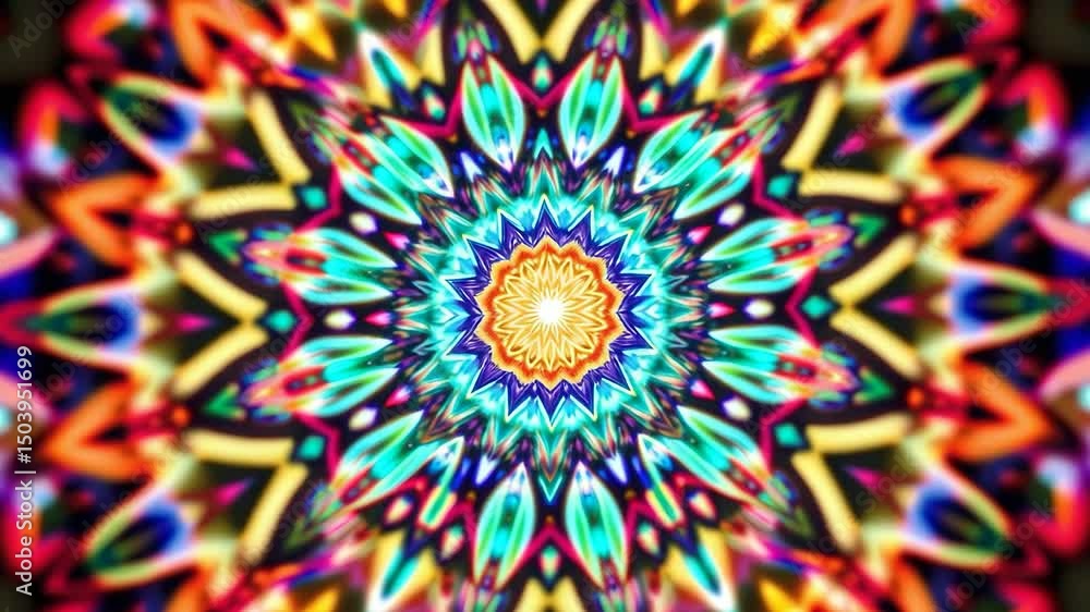 Poster 3d kaleidoscope mandala abstract background of trippy art psychedelic trance to open third eye with 