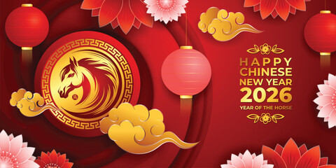 Year of the horse 2026, chinese new year celebration banner design Translation : Horse