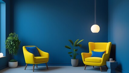Contemporary Room Corner with Bold Blue Wall and Stylish Accents
