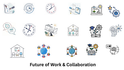 Fototapeta premium Future of Work & Collaboration Vector Icons - Remote, Hybrid, Digital Workplace & Skill Development Set