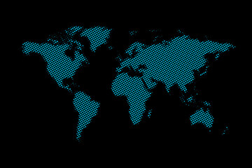 World map made from tiny blue brains, halftone brain and world map combination design
