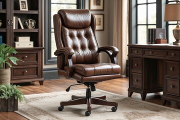 Premium Adjustable Leather Executive Chair with Lumbar Cushioning and Swivel Feature for a Sophisticated Office Workspace