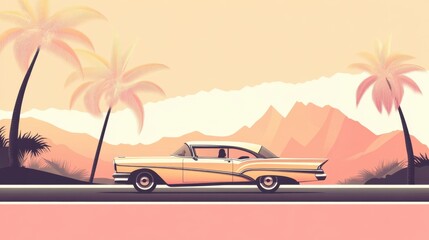 Classic car at sunset