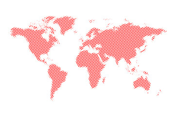 World map made from tiny red hearts, halftone heart and world map combination design