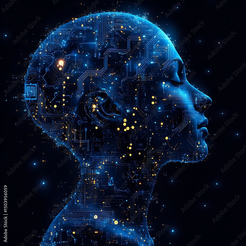Aufkleber artificial intelligence head silhouette showing digital circuit board technology futuristic concept 