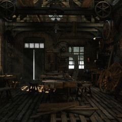 光の差し込む細工の職場