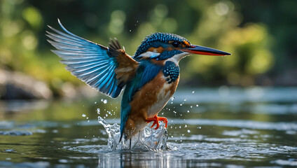 Kingfisher Caught Mid-Dive in Clear River