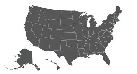 United States Map: A grayscale representation of the fifty states