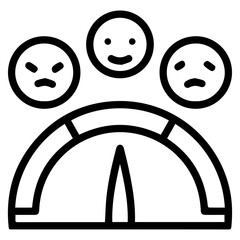 A distinct meter with an arc-shaped dial (outline style), featuring three distinct circular faces angry, happy, and sad. Mood meter, illustrating the measurement and display of diverse emotional state