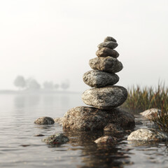 Stacked rocks by calm water peaceful scene nature serenity