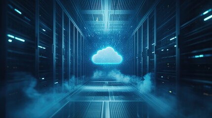 Digital Cloud Data Flow in Server Room