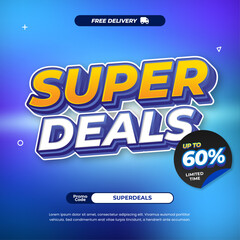 Super Shopping Sale discount deals with Dynamic mix Blue cyan Purple gradient Editable text memphis style Promotion marketing banner