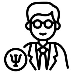 A male figure (outline style), depicted with glasses and professional attire, with a prominent Psi symbol. Represents a male psychiatrist or psychologist, embodying mental health expertise, profession