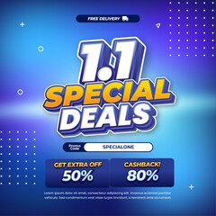 1.1 Special Shopping Sale discount deals with Dynamic mix Blue cyan Purple gradient Editable text memphis style Promotion marketing banner