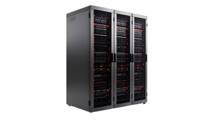 Server towers with red lights isolated on solid white background