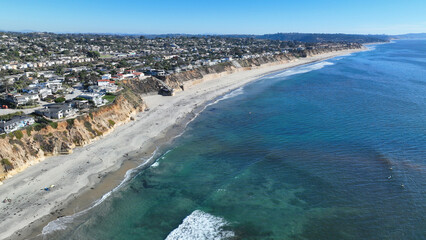 Aerial drone photo of Cardiff beach a true surfers paradise in West Coast of California, Encinitas, United States of America