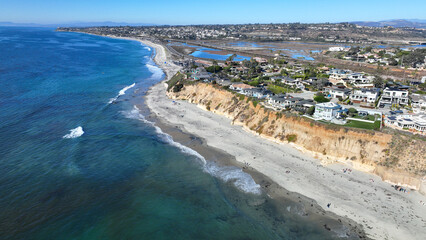 Aerial drone photo of Cardiff beach a true surfers paradise in West Coast of California, Encinitas, United States of America
