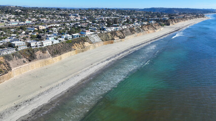 Aerial drone photo of Cardiff beach a true surfers paradise in West Coast of California, Encinitas, United States of America