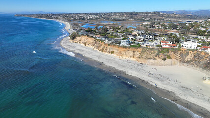 Aerial drone photo of Cardiff beach a true surfers paradise in West Coast of California, Encinitas, United States of America