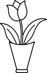 Tulip In Vase Line Art Vector Illustration