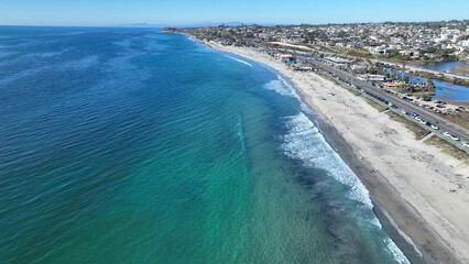 Aerial drone photo of Cardiff beach a true surfers paradise in West Coast of California, Encinitas, United States of America