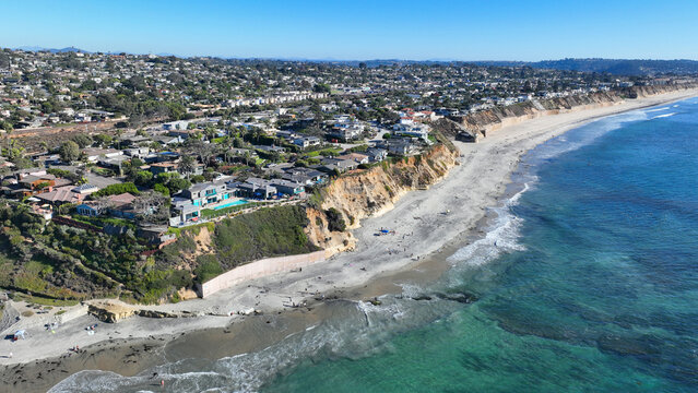 Aerial drone photo of Cardiff beach a true surfers paradise in West Coast of California, Encinitas, United States of America