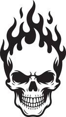 Black Flaming Skull Aggressive Fire Vector – Evil Grinning Skull Tattoo Design Illustration | Fiery Skull Illustration Featuring Flames and Bold Black Design on White Background