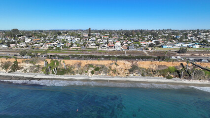 Aerial drone photo of Cardiff beach a true surfers paradise in West Coast of California, Encinitas, United States of America