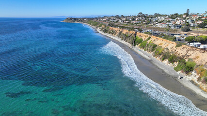 Aerial drone photo of Cardiff beach a true surfers paradise in West Coast of California, Encinitas, United States of America