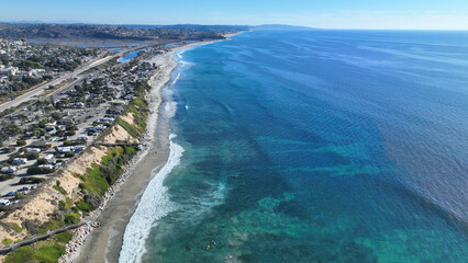 Aerial drone photo of Cardiff beach a true surfers paradise in West Coast of California, Encinitas, United States of America