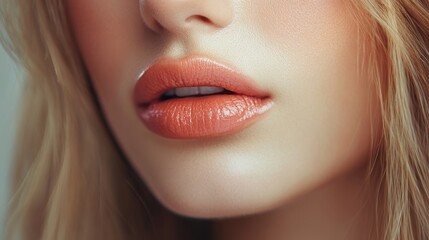Fototapeta premium Glossy womans lips up close