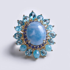 Elegant Blue Gemstone Statement Ring with Floral Design