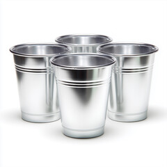 Set of Four Shiny Silver Metal Cups, Beverage Tumblers