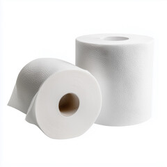 Two Rolls of White Paper Towels on White Background