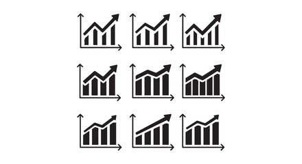 Obraz premium Nine upward trending bar graph icons showing business growth success and financial market increase
