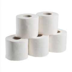 Stack of Six White Toilet Paper Rolls on White Background
