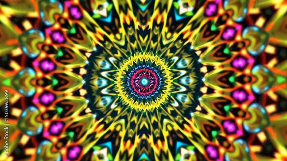 Poster 3d kaleidoscope mandala abstract background of trippy art psychedelic trance to open third eye with 