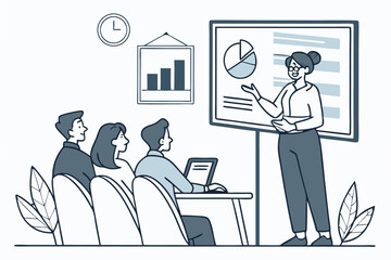Business presentation with graph and charts for team meeting and discussion
