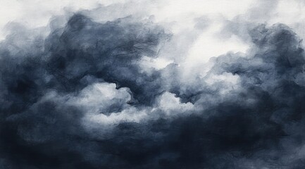 A dramatic, moody watercolor rendering of dark, swirling clouds illuminated by a central, bright area suggesting light breaking through