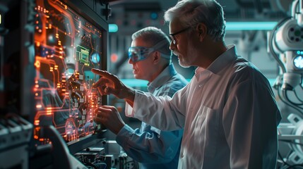 side profile shot of an industrial engineer and a supervisor engaged in a technical discussion over an ongoing motherboard assembly process 