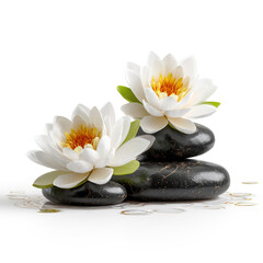 White Water Lilies on Black Stones Spa Serenity Tranquility,