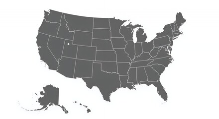 United States Map: Gray Scale Political Map of the USA Showing States